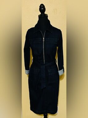 White House Black Market Black Zip-Front Belted Jean Jacket